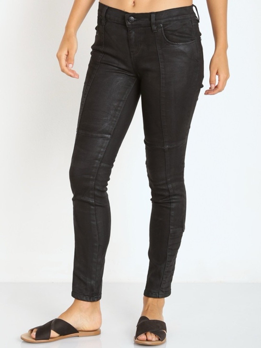 FREE PEOPLE Jillian Coated Moto Skinny Jeans Black Size 26 - Picture 1 of 10